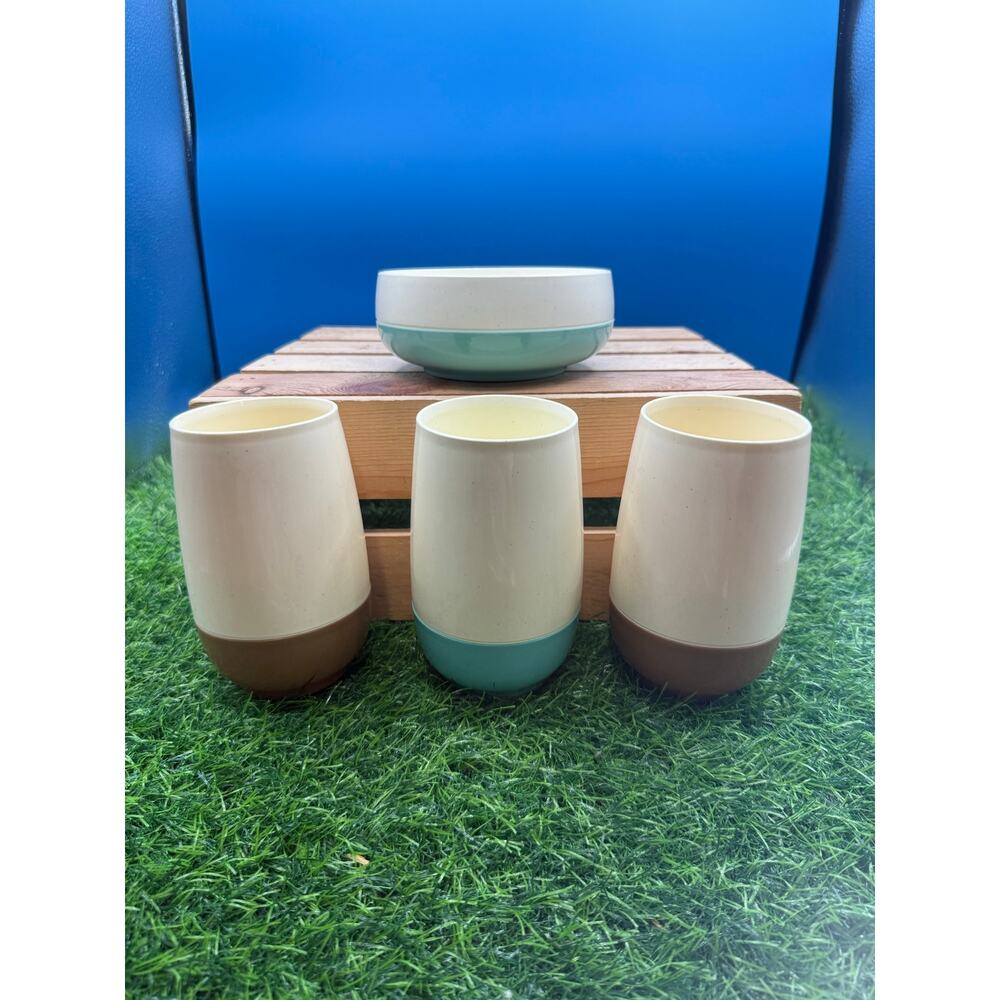 Vintage Bopp-Decker Vacron Vacuum Tumblers/ Bowl Set - Mid Century Melamine4pc